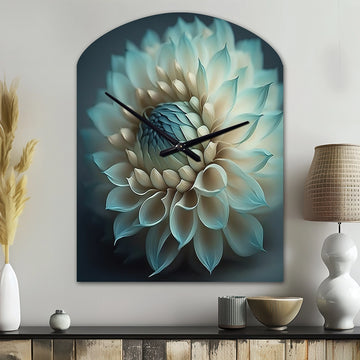 Blue And White Dahlia Flowers IV - Asymmetric Metal Wall Clock